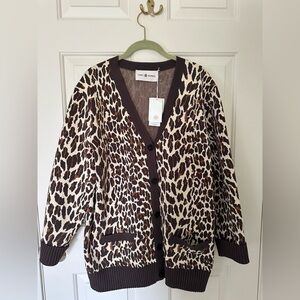 Tory Burch Women's Leopard Cardigan - Brown and Cream